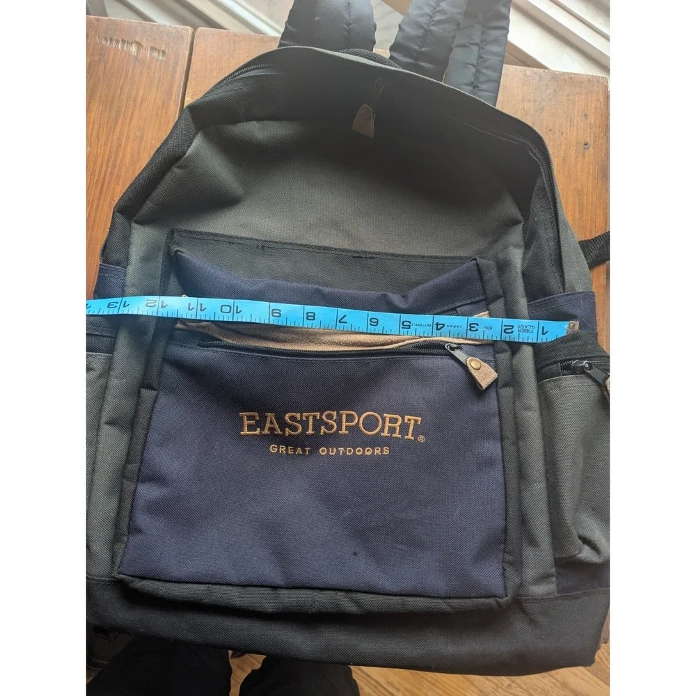 Vintage Eastport Backpack Forrest Green Nylon‎ Tan Suede Trim Zip 5 Pockets